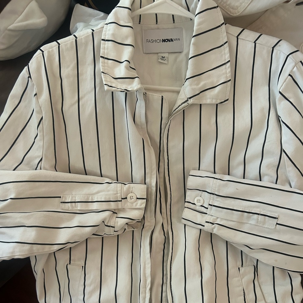 Fashion Nova Men's White Shirt with Black Stripes